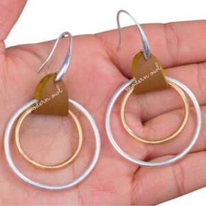 Gold & Silver Handmade Intertwined Circle Earrings with Faux Leather Accents